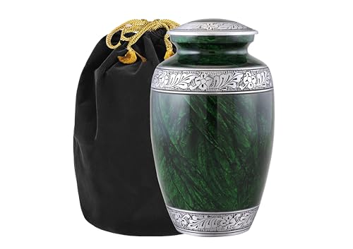 Cremation Urn for Human Ashes – Large Adult ERN for Ashes – Funeral Urn for Men & Women – Memorial ERN for Loved Ones – Burial Urn for Home, Columbarium, or Funeral Service (Emraled Green, Adult) - color: Emraled Green