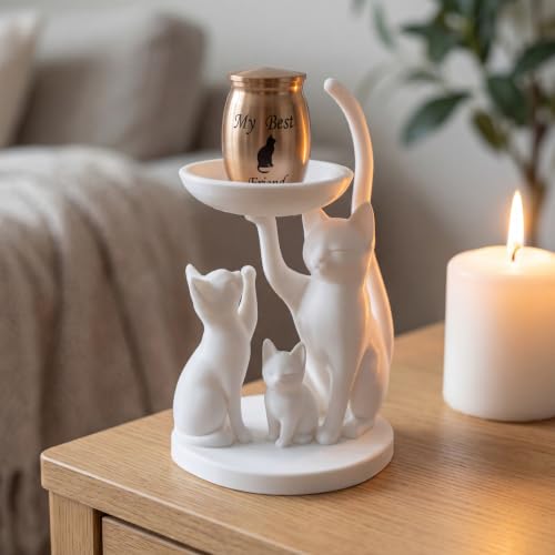 White Cat urn，Cat Memorial,Pet Urn for Cat Ashes