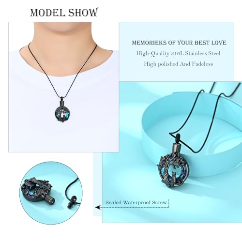 Hearbeingt Tree of Life Cremation Jewelry Paw Print Urn Necklace for Ashes - color: A-Black 2