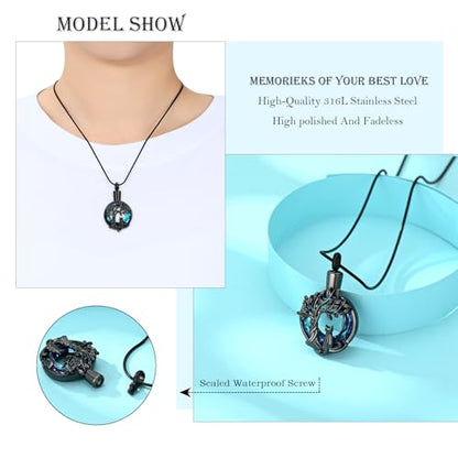 Hearbeingt Tree of Life Cremation Jewelry Paw Print Urn Necklace for Ashes - color: A-Black 2
