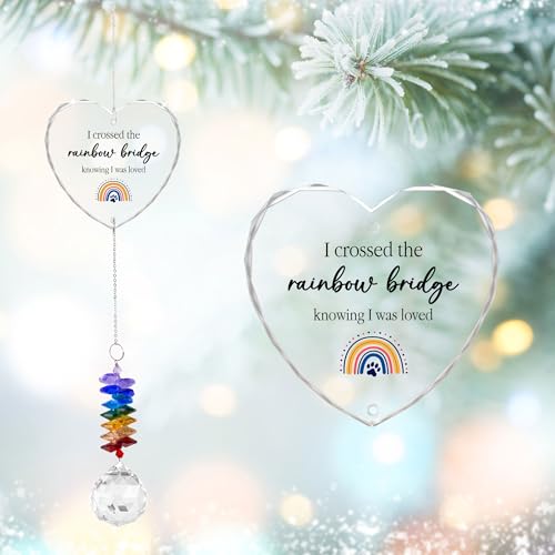 Pet Memorial Suncatcher I Crossed the Rainbow Bridge - Dog Memorial Gifts - Pet Loss - Thoughtful Dogs and Cats Remembrance - Pet Sympathy - Crystal Bereavement Gift - color: I Cross the Rainbow Bridge