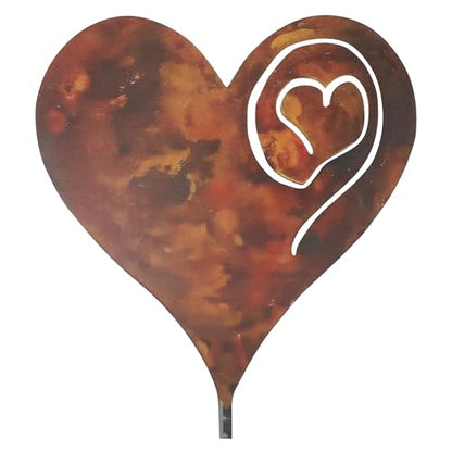 Marsrut Heart Garden Stake, Metal Garden Rusted Heart Pillar, Heart-Shaped Inserted Love Stakes for Use in ihe Plant Yard Garden, Made of Metal, 14Ga Thickness, Ony Heart, No Post Included