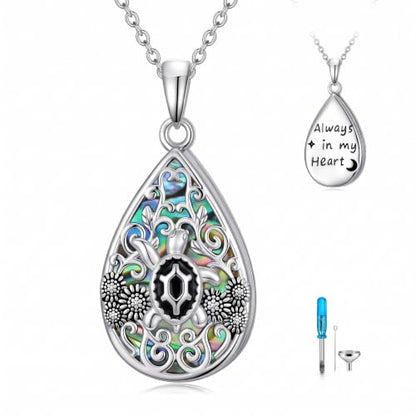 WINNICACA Urn Necklaces for Ashes 925 Sterling Silver Butterfly Hummingbird Dragonfly Teardrop Ash Necklace Cremation Jewelry Urn Pendants for Women Memorial Gifts for Birthday Christmas Funeral - style: 5-Turtle Urn Necklace