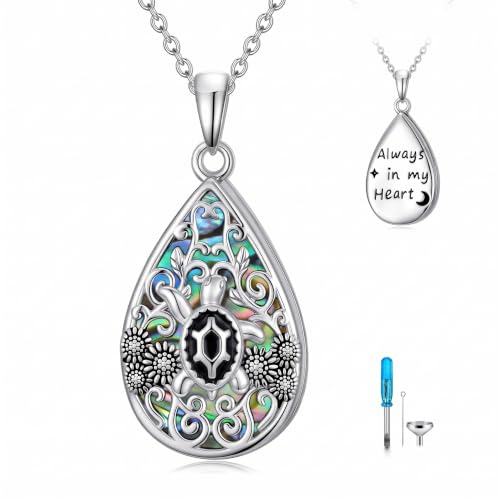 WINNICACA Urn Necklaces for Ashes 925 Sterling Silver Butterfly Hummingbird Dragonfly Teardrop Ash Necklace Cremation Jewelry Urn Pendants for Women Memorial Gifts for Birthday Christmas Funeral - style: 5-Turtle Urn Necklace