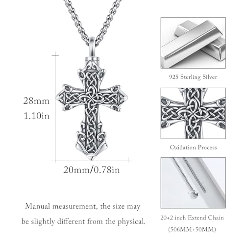 925 Sterling Silver Celtic Cross Urn Necklace for Ashes - color: silver-b