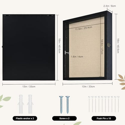 13×16 Shadow Box Frame, Linen Back, Glass Door, Hinge Display Case - color: Rustic Black, size: 13×16