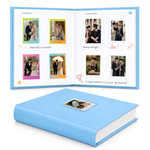 Ruibytree 128 Pockets Instant Mini Photo Album for 2x3 Pictures, Blue | Writing Space, Premium Vegan Leather, Flat-Fit Clear Pocket, Wedding Guest Book for Polaroid 2x3 Photos, Graduation Keepsakes - color: 128 Pocket Blue