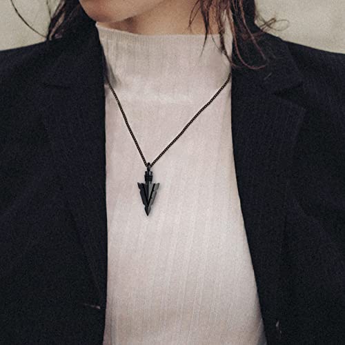 Spearpoint Arrowhead Urn Neckalce for Ashes Tribal Ash Holder Cremation Keepsakes Memorial Pendant Jewelry - color: Black