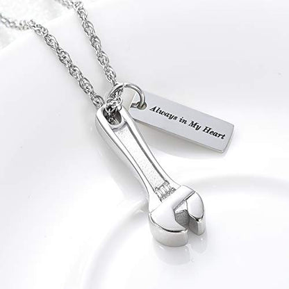 shajwo Wrench Urn Necklace for Ashes for Women Men Human Ashes Stainless Steel Hammer Cremation Jewelry for Ashes Pendant - color: Always in My Heart