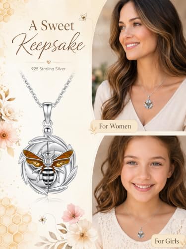CUOKA MIRACLE Sterling Silver Animals Locket Necklace for Women Keepsake | That Holds Picture Personalized Customize Photo Locket Gift for Mom Grandma - style: 11-bee