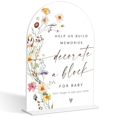 Decorate a Block Sign, Flower Baby Shower Table Decorations for Gender Reveal Party and Baby Shower, Centerpiece Party Decorations, Gender Reveal Gifts, 6X8 Inch Acrylic Arch Sign with Stand,9 - color: Decorate a,9