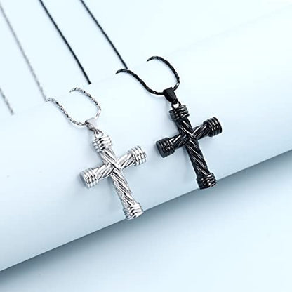 Imrsanl Cremation Jewelry for Ashes Cross Memorial Urn Necklace Pendant Keepsake Religious Cross Ashes Jewelry - color: 2pcs-Silver/Black