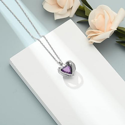shajwo Angel Wing Heart Urn Ashes Necklace for Women Men | Cremation Jewelry,Birthstone Necklace of Loved One,Memorial Pendant for Human Pet - color: Silver-Purple