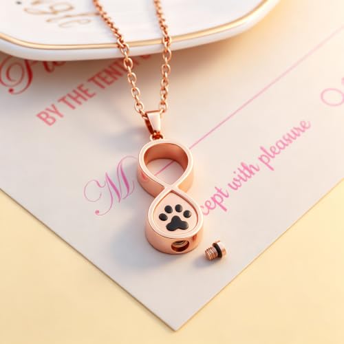 Infinity Pet Urn Necklace for Ashes Dog Cat Paw Print Eternal Love Cremation Jewelry Keepsake Ashes Necklace Stainless Steel Memorial Urn Pendant Necklace Infinite Shape Funeral Urn Necklace - color: Rose Gold
