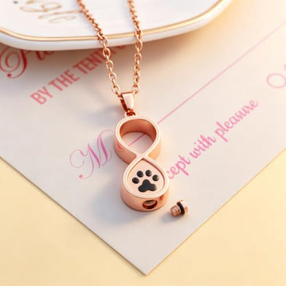Infinity Pet Urn Necklace for Ashes Dog Cat Paw Print Eternal Love Cremation Jewelry Keepsake Ashes Necklace Stainless Steel Memorial Urn Pendant Necklace Infinite Shape Funeral Urn Necklace - color: Rose Gold
