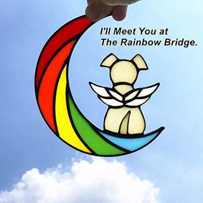 Stained Glass Rainbow Bridge Dog Memorial Gifts for Loss of Dog Sympathy Remembrance Suncatcher, Angel Wings Pet Loss Bereavement Gifts in Memory of Pet Passing Away Window Hanging. - color: Rainbow - a
