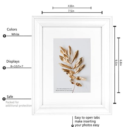 8x10 Picture Frames White, Display Picture 5x7 with Mat, Wooden Photo Frame for Table Top and Wall Mounting, 2 Pack - color: White, size: 8x10-2P