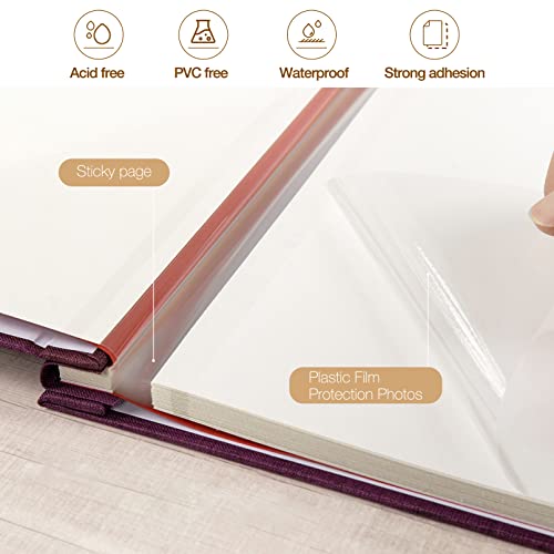 potricher Self Adhesive Photo Album 40 Pages, Linen cover, Purple | Photo Album Self Adhesive 4x6 5x7 8x10 Pictures, Linen Cover DIY Scrapbook Albums for Family, Wedding, Baby, Anniversary - color: Purple, size: 11x10.6 Inches 40 Pages