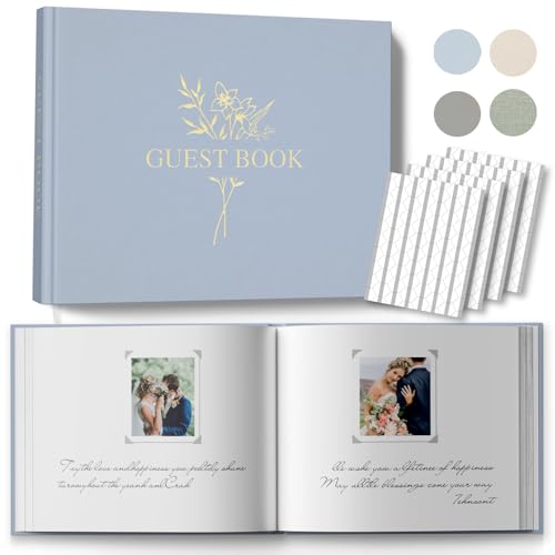 Wedding Guest Book for Your Wedding Reception - BVSSX Linen and Elegant Guestbook with Table Sign to Sign in and Add Polaroid Photos - Baby Shower Guest Book for The Special Day, Blue - color: Baby Blue, size: All Blank