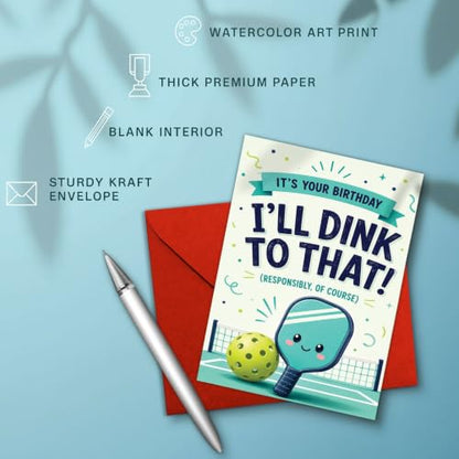 Funny Pickleball Birthday Card, I'll Dink To That Paddle Gift | Pickleball Birthday Card For Pickleball Player, Paddle Sport Fan, Pickleball Lover, Funny Birthday Card With Dink Pun Paddle - color: sport10