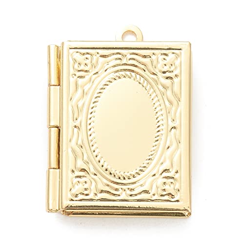 Beadthoven 10pcs Vintage Romantic Book Locket Pendants Real 18K Gold Plated Engraved Flower Photo Frame Charms Photo Holder Memory Locket Pendants for DIY Necklace Jewelry Making - color: Gold-Book
