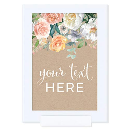 Andaz Press Peach Kraft Brown Rustic Floral Garden Party Wedding Collection Fully Personalized, Framed Party Signs, Your Text Here, 4x6-inch, 1-Pack, Includes Frame, Custom Made Any Text - color: Custom Fully Framed