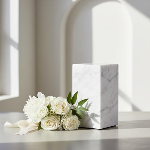 AspenStudio Carrara Marble Urn Genuine Vertical Marble Urn for Human Adult Cremation urn by Aspen Studio