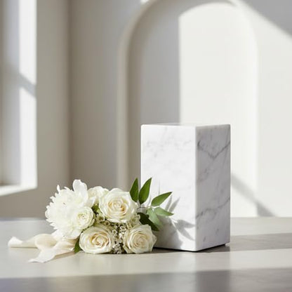 AspenStudio Carrara Marble Urn Genuine Vertical Marble Urn for Human Adult Cremation urn by Aspen Studio