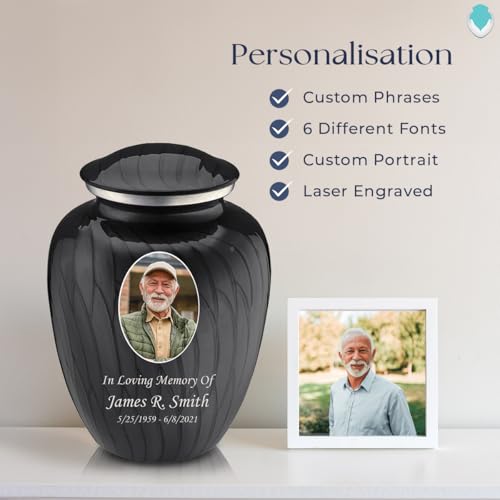 Geturns Embrace Adult Personalized Picture Cremation Urns for Human Ashes I Large Photo Pearl Black Funeral Urn for Men and Women I 200 lbs - color: Pearl Black