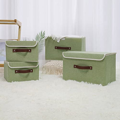 ANMINY Fabric Storage Box Bins with Lids, Green, 10"x8"x7", 2 Pack - color: Mint Green, size: Small (Pack of 2)