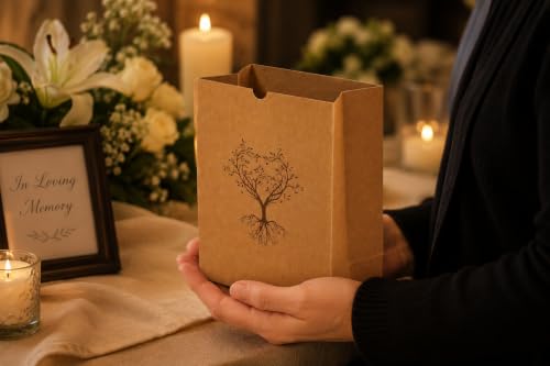Cremation Ashes Burial Bags for Human Ashes. Pack of 2. Recycled Paper Memorial Bags with Tree of Life Design. Adult Size. Suitable for Ground Burial