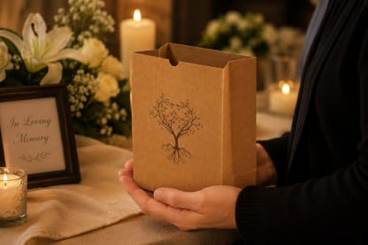 Cremation Ashes Burial Bags for Human Ashes. Pack of 2. Recycled Paper Memorial Bags with Tree of Life Design. Adult Size. Suitable for Ground Burial