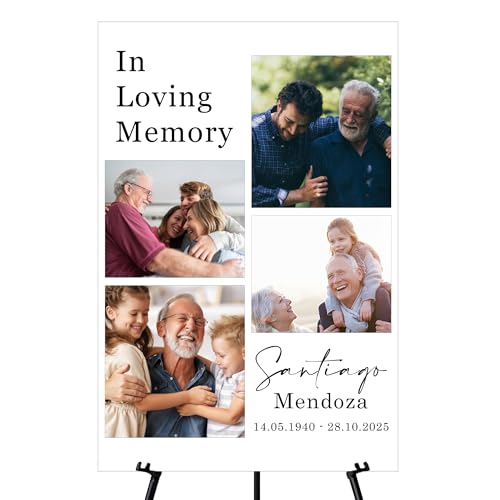 Memorial Sign, In Loving Memory Celebration of Life Display With Easel, Personalized Photos Funeral Board Decoration, Custom Forever Loved Signage With Pictures, Multiple Size & Material, NA3 - color: Theme 17