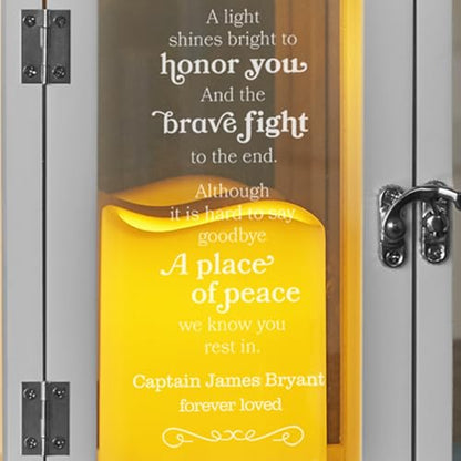 Let's Make Memories Personalized Memorial Lantern - Sympathy - Condolences - LED Candle - Automatic Timer - Wood/Stainless Steel - Copper Finish - A Brave Fight - style: A Brave Fight