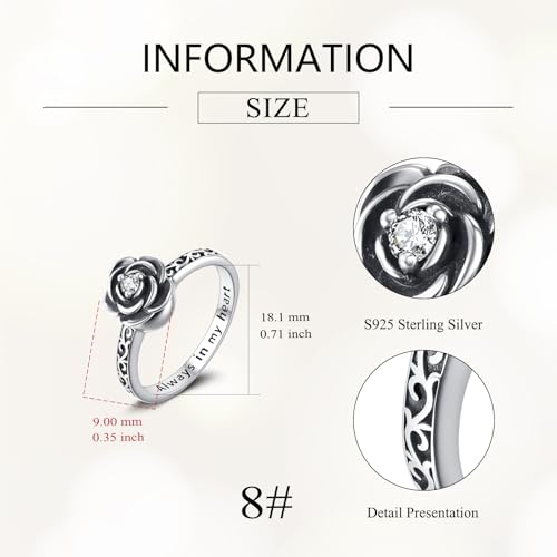 Urn Ring for Ashes Sterling Silver Urn Ring Keepsake Memorial Jewelry Gifts for Women - color: black rose