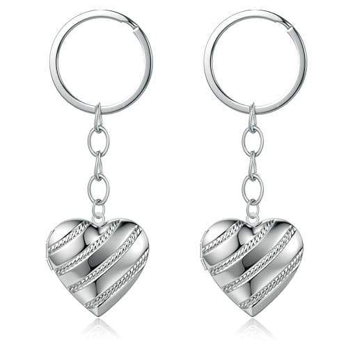 2PCS Elegant Heart Locket Keychain with Decorative Chain Stainless steel, Heart Pattern Design, Photo Frame Pendant - color: Heart-5