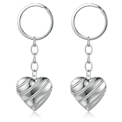 2PCS Elegant Heart Locket Keychain with Decorative Chain Stainless steel, Heart Pattern Design, Photo Frame Pendant - color: Heart-5
