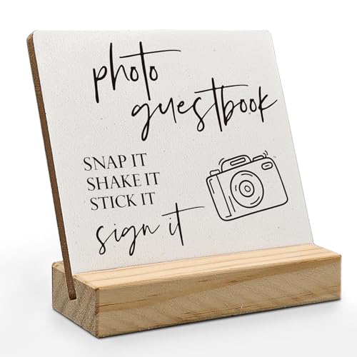 Wedding Guest Book Desk Decor 4x4 Inch, Photo Guest Book Sign Wood Plaque, WeddingGuestBook Sign, Wedding GuestBook Sign Wooden Plaque with Wood Stand for WeddingReception Table Decor - color: sign, size: 4x4 inches