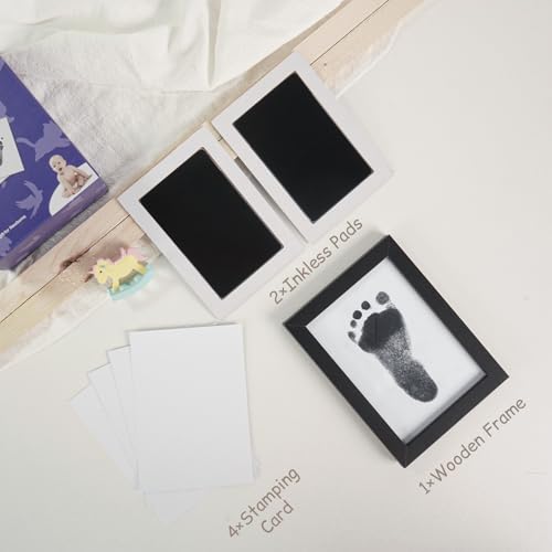 2 Park Baby Footprint Kit with 1 Wooden Frame, No Mess Inkless Hand and Footprint Kit, Clean-Touch Ink Pads for Fingerprint Stamps, Paw Print Kit for Dogs Cats, Baby Shower Gifts Keepsake for New Mom - size: M-2park