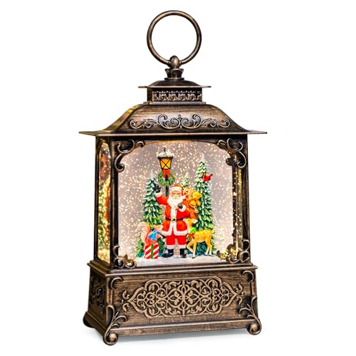 Christmas Snow Globes Lantern with Music, Santa Claus Scene Snow Globes with Water Swirling Glitter Effects, USB/Battery Powered with 6-Hour Timer, Christmas Decorations Gift - color: Santa Claus Scene