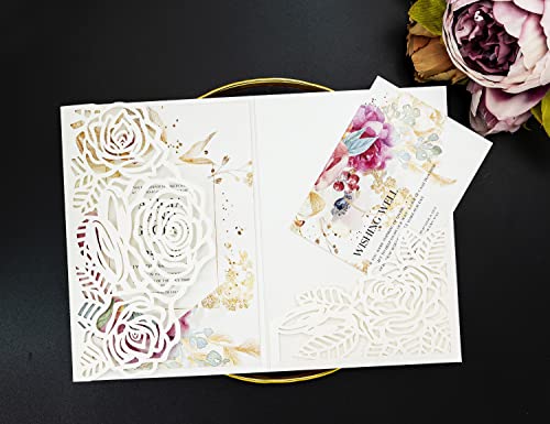 Laser Cutting Invitation Card Greeting Card Graduation Party Rose Flower Wedding Birthday Party Invitations Invitation Pocket With Envelope (White) | Greeting Card, Graduation Party, Rose Flower, Wedding Birthday Party Invitations, Invitation Pocket With