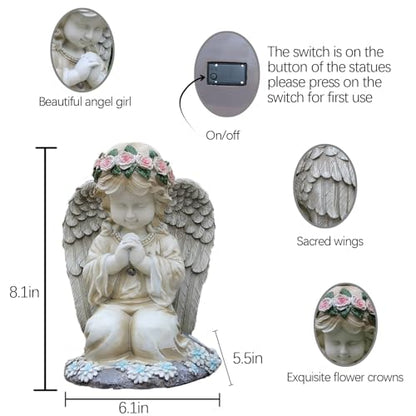 Solar Angel Garden Statues Outdoor,Garden Angel,Praying Angels Figurines | Kneeling Angel Girl,Angel Solar Lights,Home Decor for Patio Lawn Yard or Cemetery, Garden Gifts for Mom Grandma,Waterproof - style: Antique