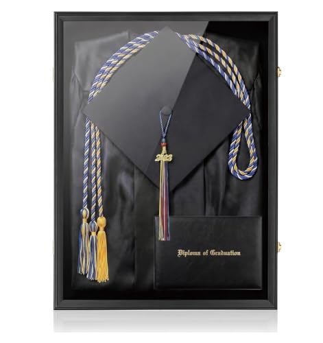 IHEIPYE Large Black Graduation Shadow Box Frame, Keepsake Display Case | Wall Mounted Lockable, UV-Protective Door, Holds Cap, Gown, Diploma, Tassel, Medals & All Graduation Memorabilia - size: Large-Black-1Pack