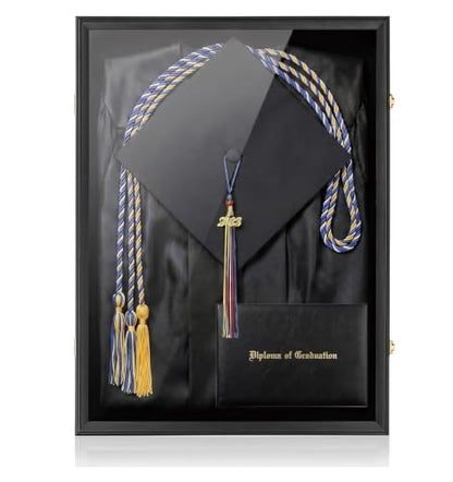 IHEIPYE Large Black Graduation Shadow Box Frame, Keepsake Display Case | Wall Mounted Lockable, UV-Protective Door, Holds Cap, Gown, Diploma, Tassel, Medals & All Graduation Memorabilia - size: Large-Black-1Pack