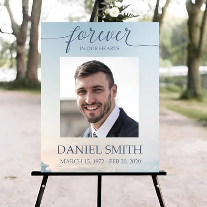 Celebration of Life Welcome Sign, Memorial Sign, blue sky Funeral Welcome Sign, in Loving Memory Sign, Celebration of Life Funeral Sign, Celebration of Life Sign, Memorial Sign with Photo #12 - color: Version #28