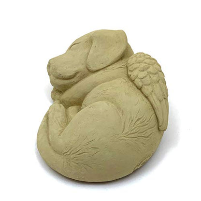 Sleeping Dog with Wings: Durable Solid Stone Pet Memorial Statue. Unique Home Décor, Garden Accent. Sealed for Outdoors. Handcrafted USA. (Old Stone/tanish)