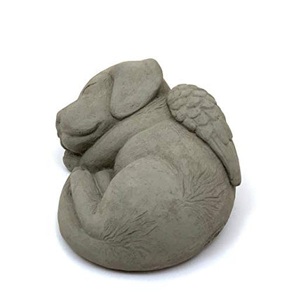 Sleeping Dog w/Wings: Durable Solid Stone Statue. Perfect Home Décor & Sealed for Outdoors. Handcrafted USA. (Antique/Gray)