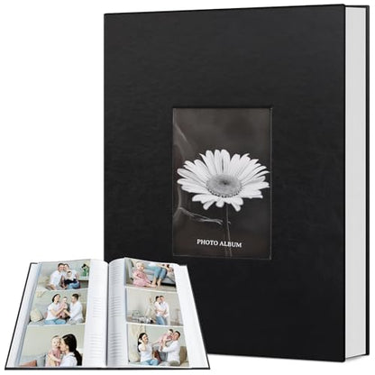 Popotop Photo Album 4x6 300 Photos with Writing Space, Leather Cover Album with Display Picture Window, Photo Book for Wedding Family Baby Gift - color: Classic Black, size: 300 Pockets