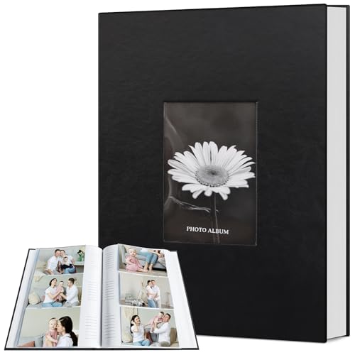Popotop Photo Album 4x6 300 Photos with Writing Space, Leather Cover Album with Display Picture Window, Photo Book for Wedding Family Baby Gift - color: Classic Black, size: 300 Pockets