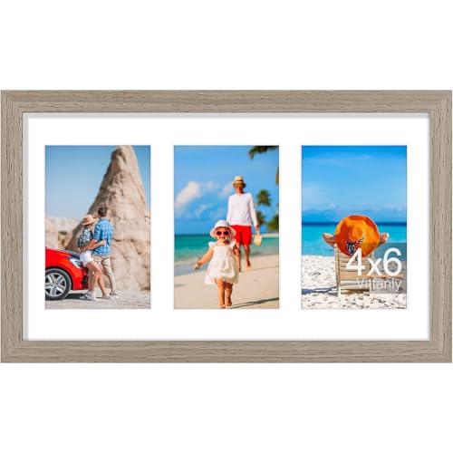 Vittanly 8x14 Collage Picture Frame, Displays 3Pcs 4x6 Photos, Light Taupe - color: Light Taupe, size: 8x14